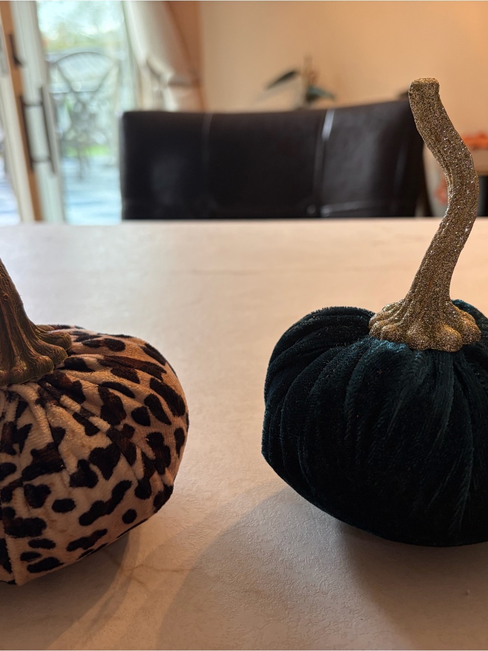 Velvet Decorative Holiday Pumpkins - Leopard and Dark Green